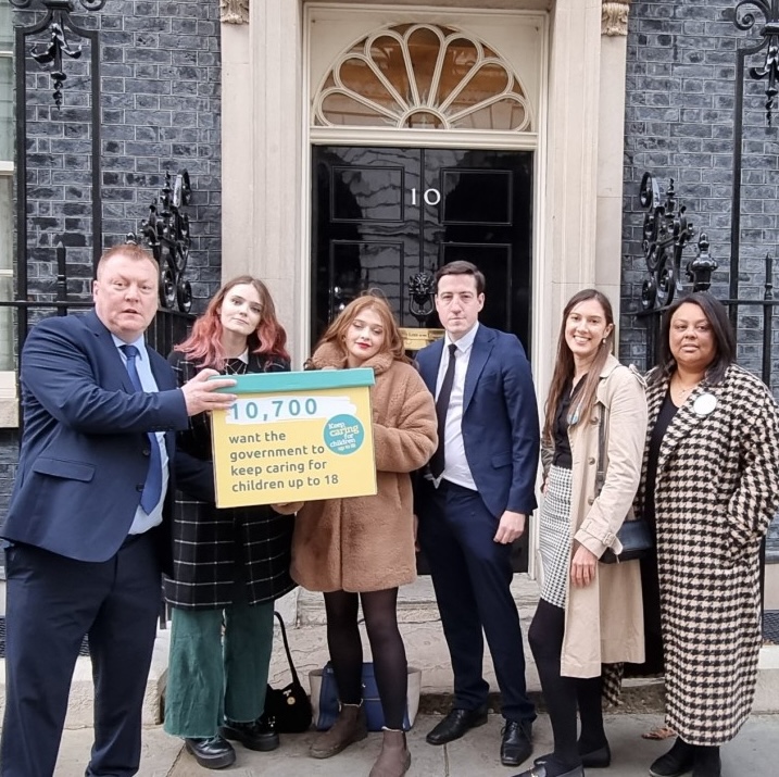 A group of care-experienced people who took the #KeepCaringto18 petition to Downing Street in 2022.