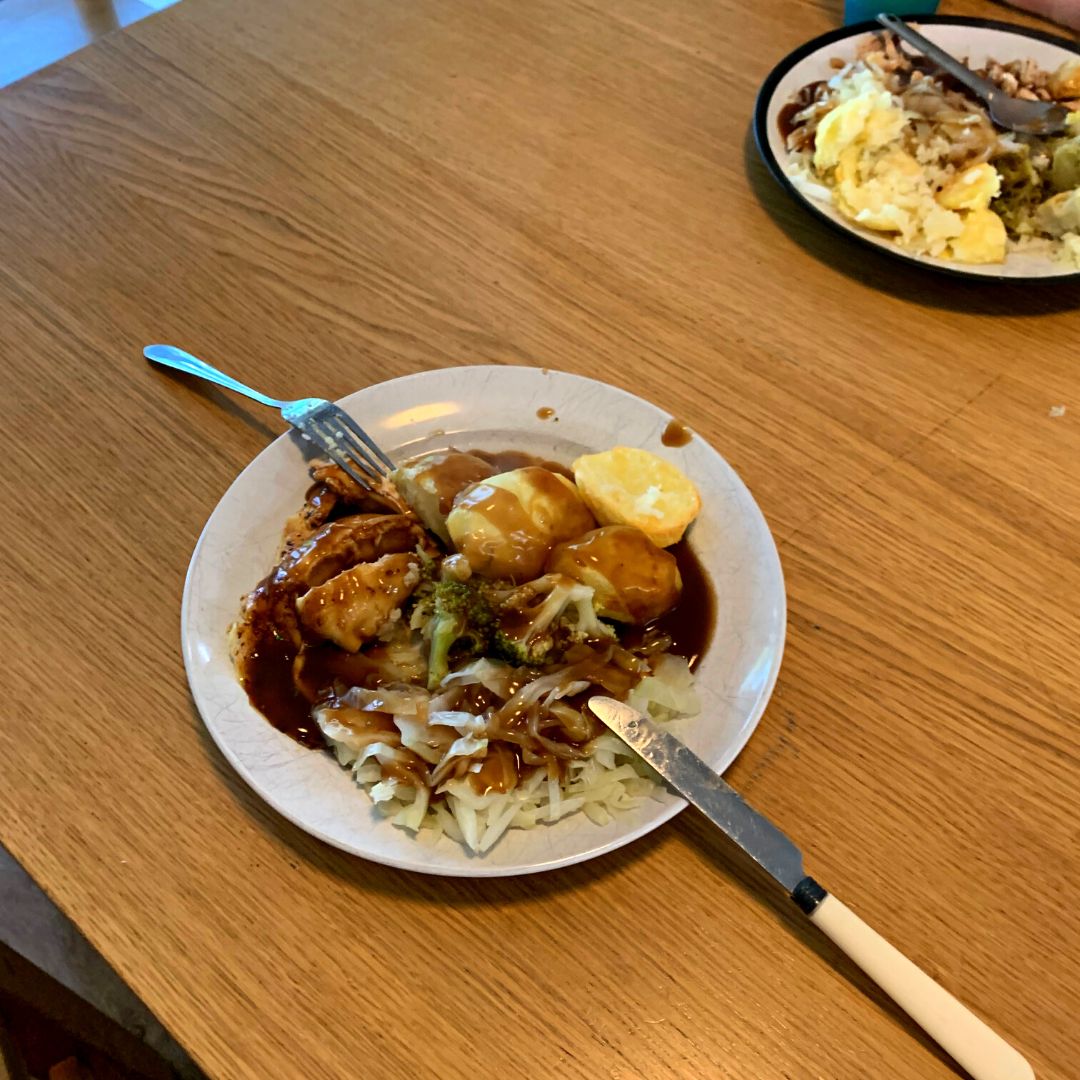 Sunday Roast dinner with vegetables from the allotment