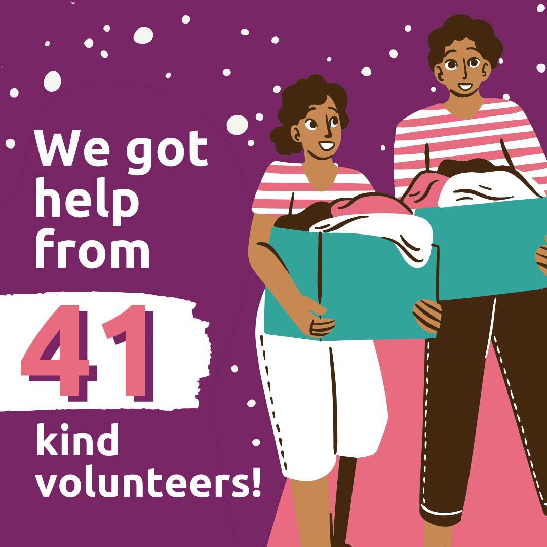We got help from 41 kind volunteers