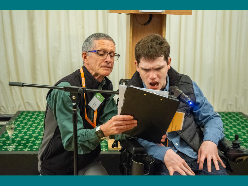 Elliot speaking at the event about the challenges he has faced and how his transition to adulthood has been so much more difficult than that of his twin brother.