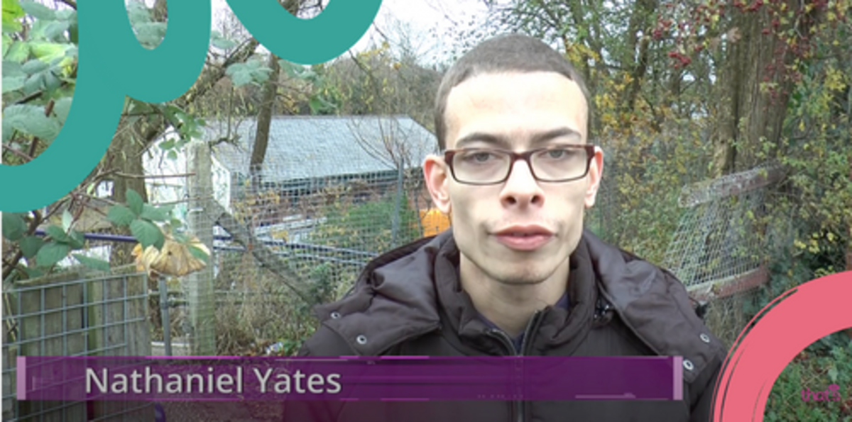 A still of Nathaniel from his youtube film taking about inaccessible railway stations