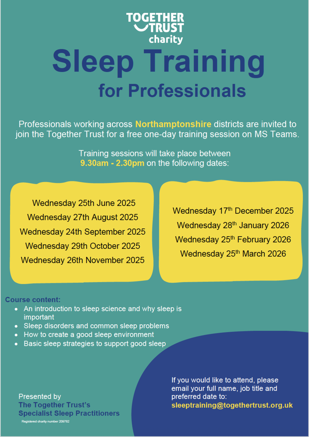 dates of sleep training for professionals