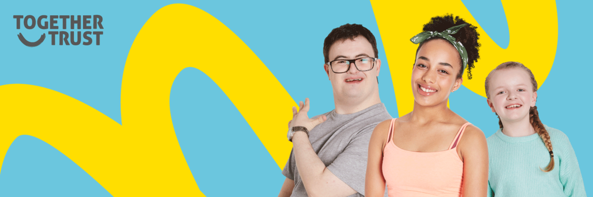 Photo of three children and young people on a colourful background