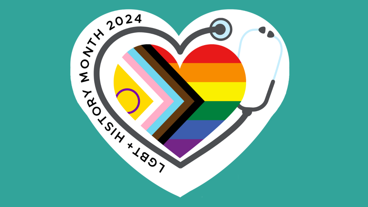 An image of the logo the student designed, , featuring a love heart under a stethoscope, reflects the LGBT+ History Month theme in the UK this February - ‘Medicine – #UnderTheScope’