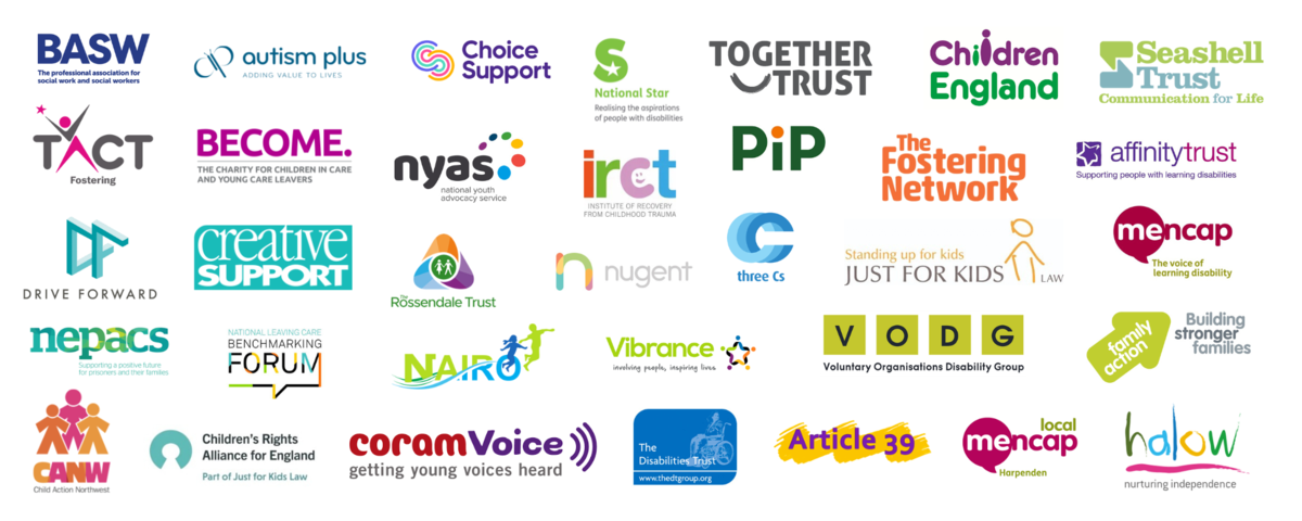 The 34 logos of the organisation who have signed the letter.