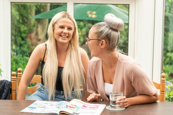 Two women laughing