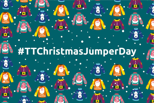 A selection of christmas jumpers on a green background A selection of christmas jumpers on a green background