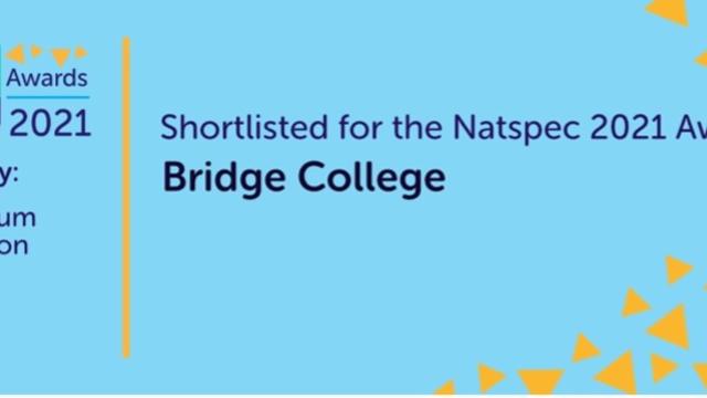 A blue banner with the Natspec logo reads shortlisted for the Natspec 2021 awards