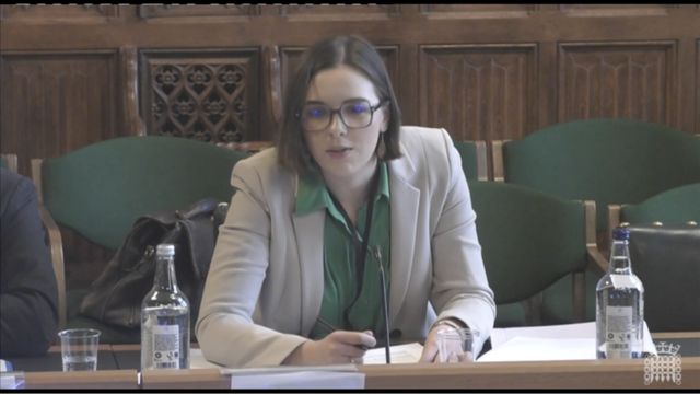 Lucy giving evidence in parliament